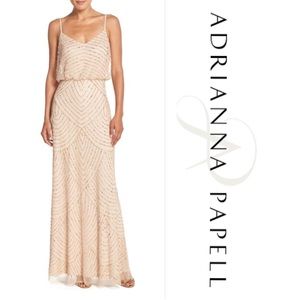 Adrianna Papell Champagne Gold Beaded Dress